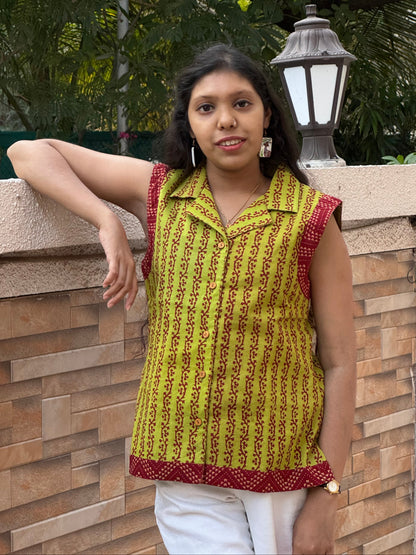 EVERGREEN : BAGH BLOCK PRINTED COTTON JACKET TOP