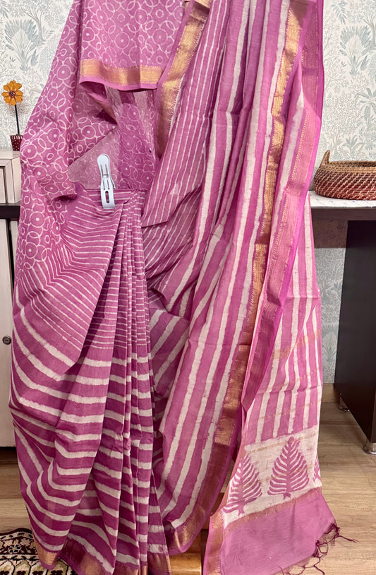 URMEELA : HAND BLOCK PRINTED MAHESHWARI SILK COTTON SAREE