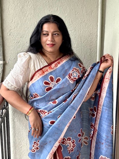 SHOOLINI : BATIK SILK SAREE WITH PATLI PALLU