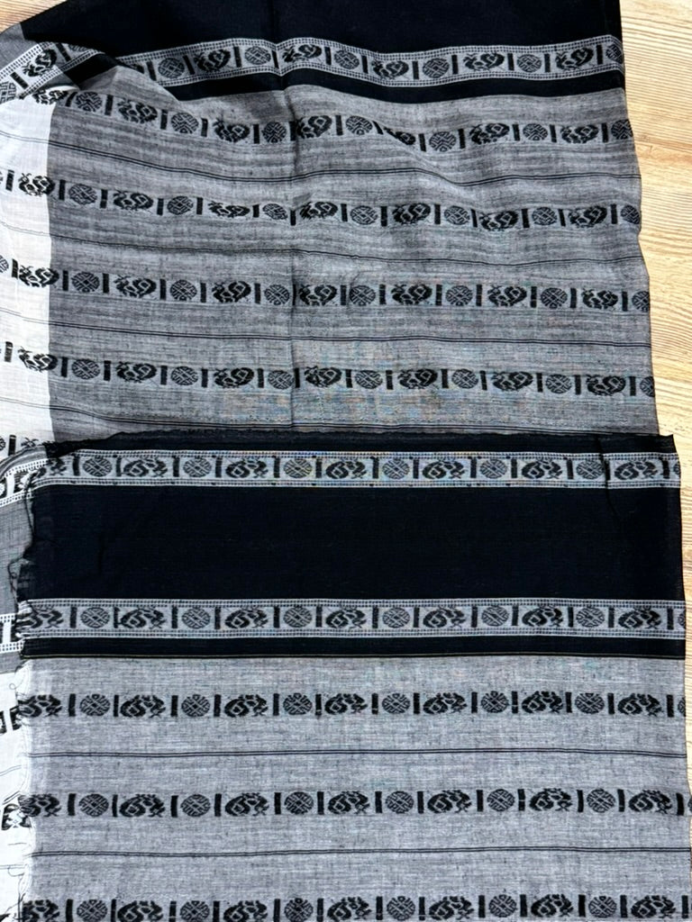 WANI :BLACK AND WHITE COTTON SAREE WITH RUDRAKSHA MOTIF