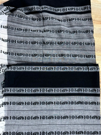 WANI :BLACK AND WHITE COTTON SAREE WITH RUDRAKSHA MOTIF