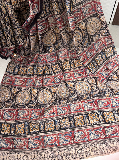 Block printed Kalamkari saree