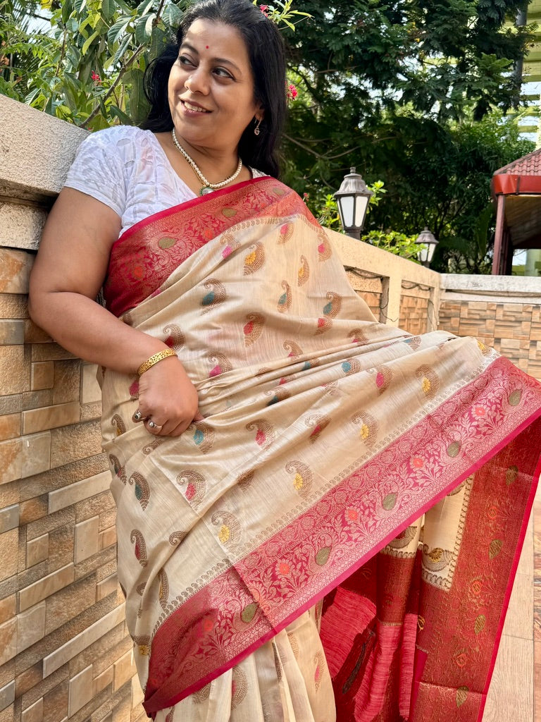 SEEYA : TUSSAR SILK SAREE WITH ZARI BORDER
