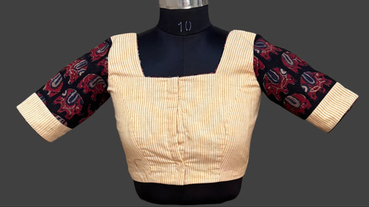 Beige blouse with elephant block print
