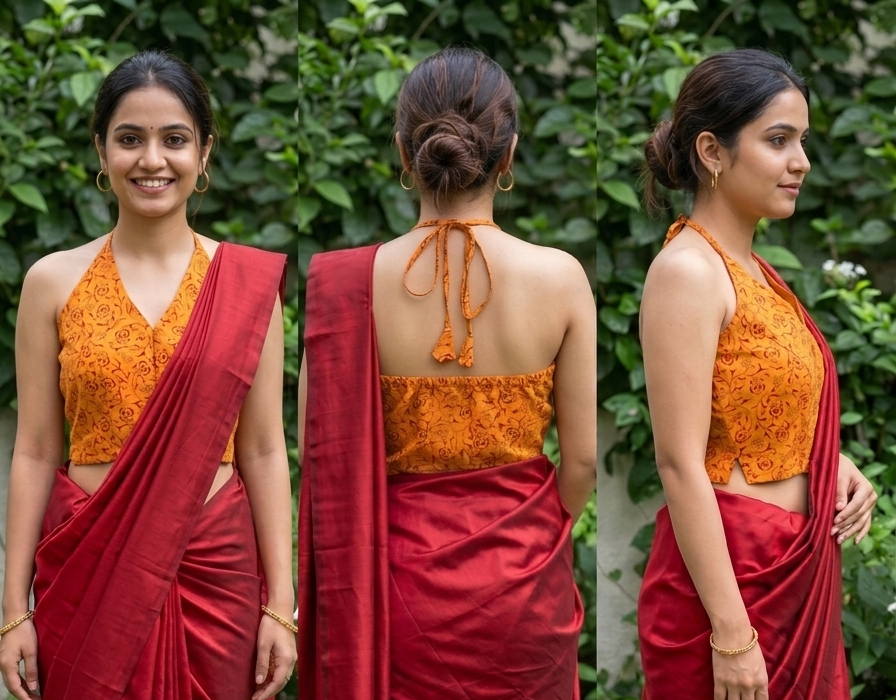 Orange halter neck blouse