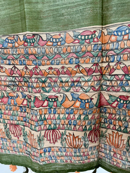 TUSSAR GICHA HAND PAINTED MADHUBANI DUPATTA