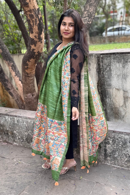 TUSSAR GICHA HAND PAINTED MADHUBANI DUPATTA