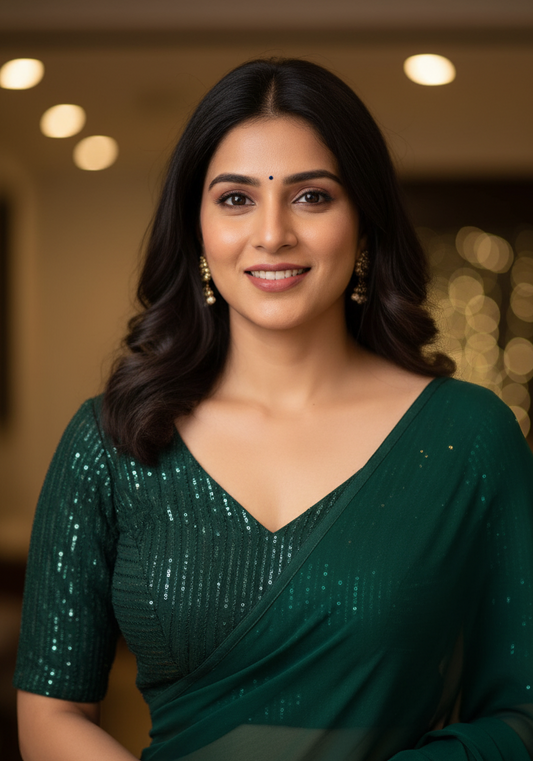 Sequins green blouse, bottle green blouse