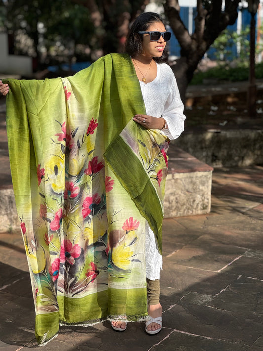 Hand Painted Pure Silk Dupatta