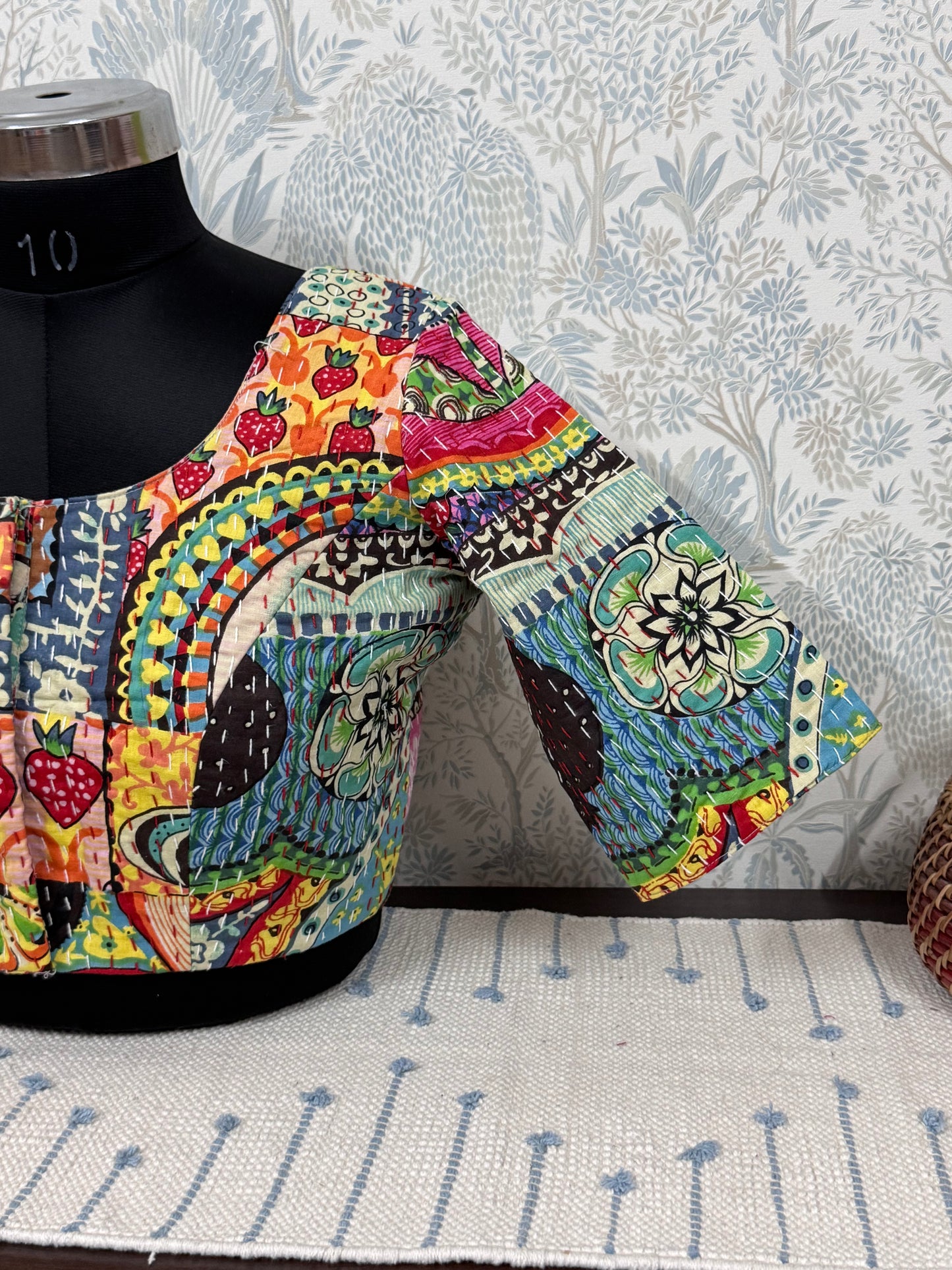 BAHAR : MULTICOLOR KANTHA COTTON BLOUSE