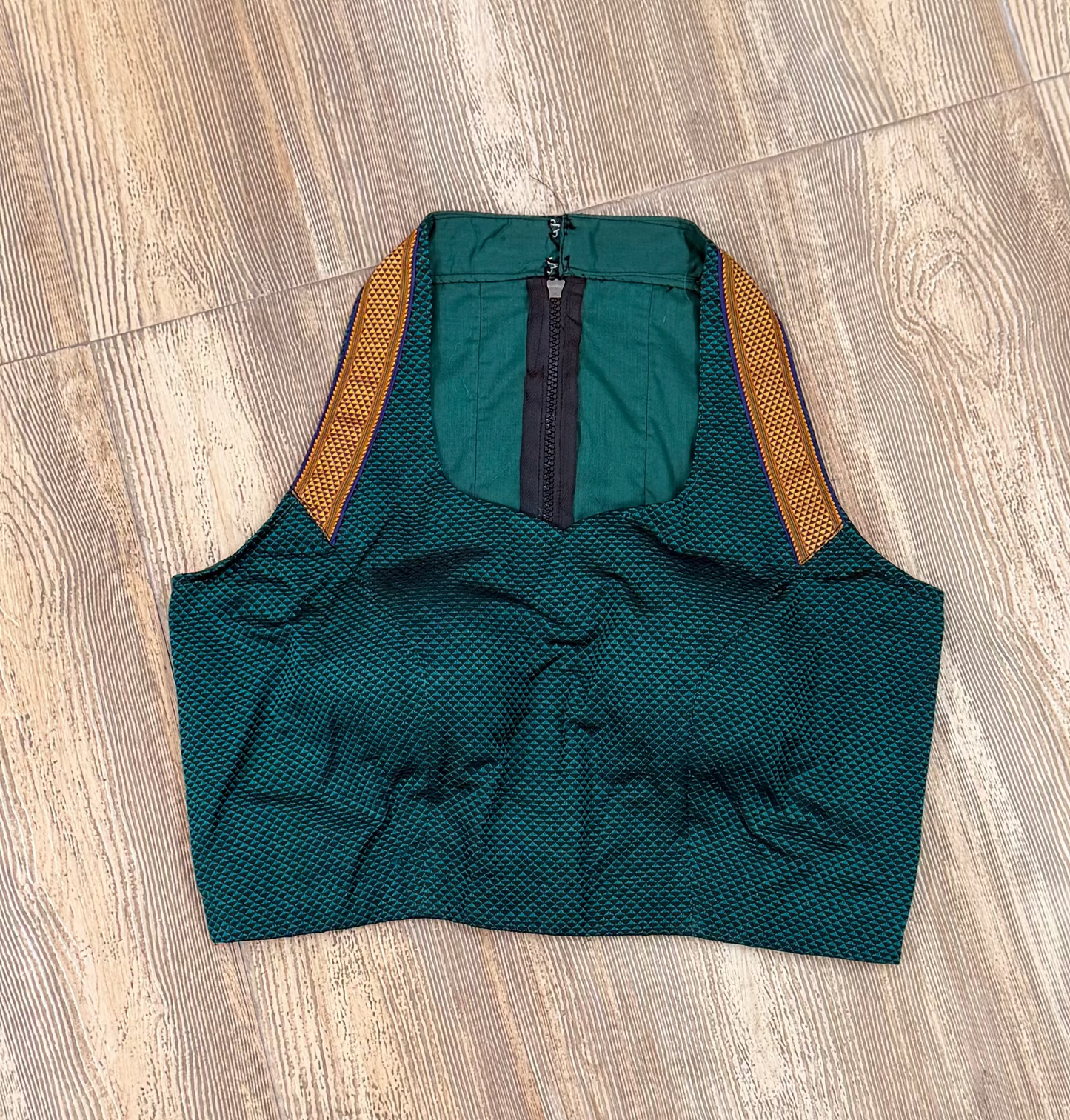 KARUNA : DARK GREEN KHUN HALTER BLOUSE