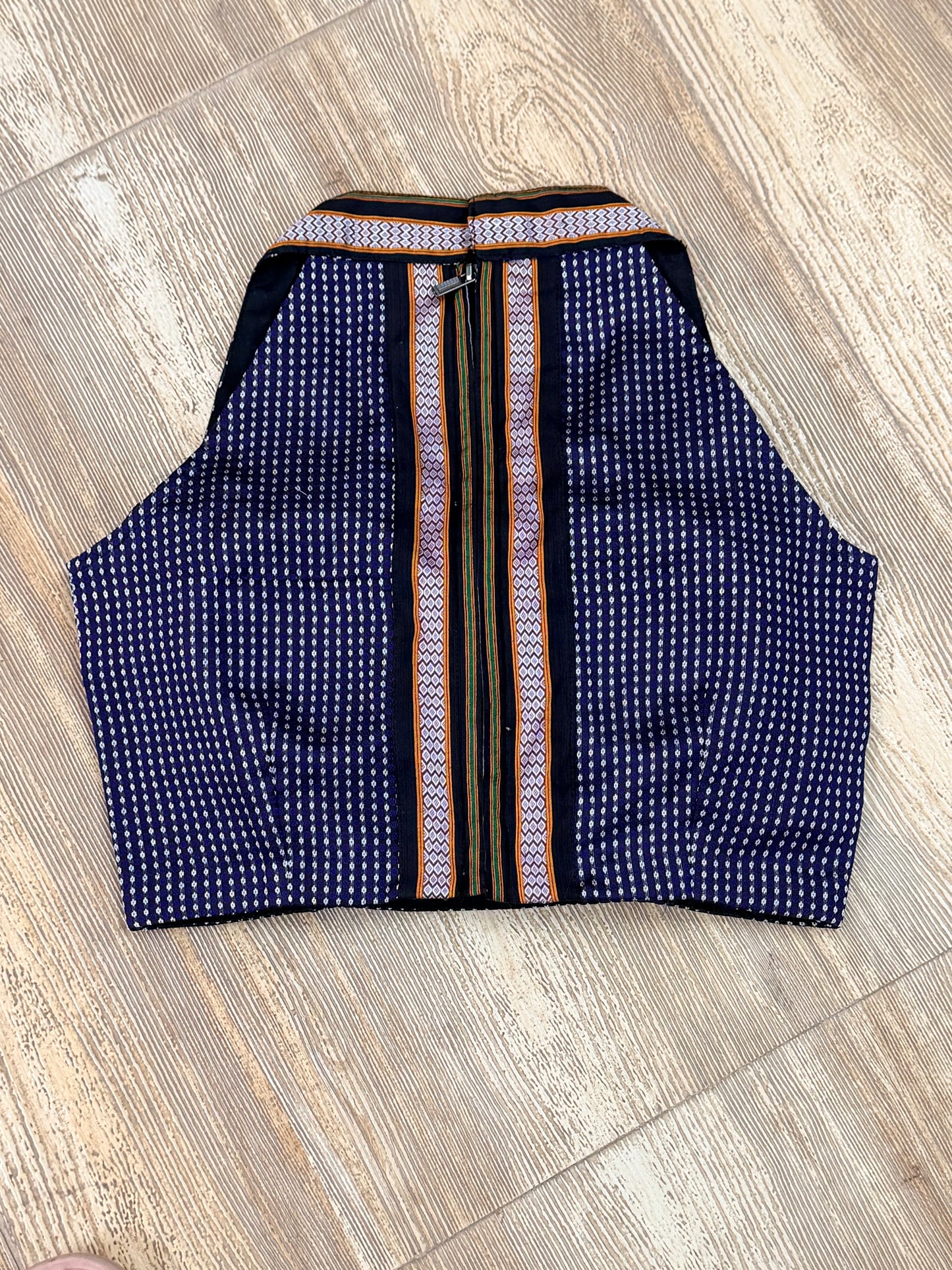 RESHAM : NAVY BLUE KHUN HALTER BLOUSE