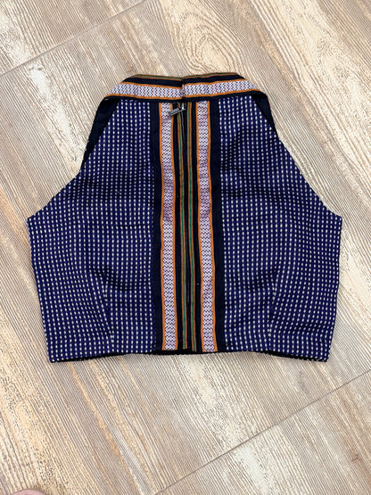 RESHAM : NAVY BLUE KHUN HALTER BLOUSE