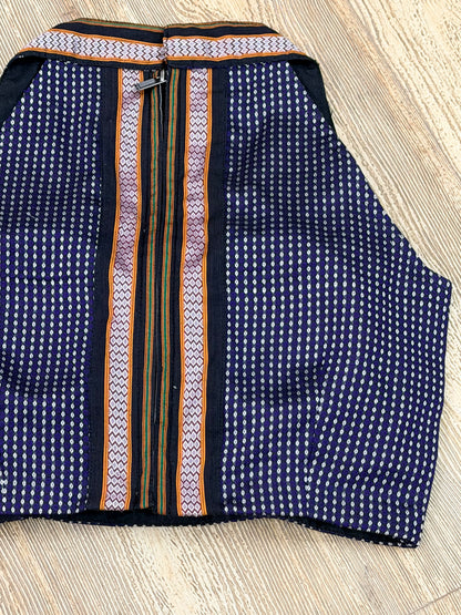 RESHAM : NAVY BLUE KHUN HALTER BLOUSE