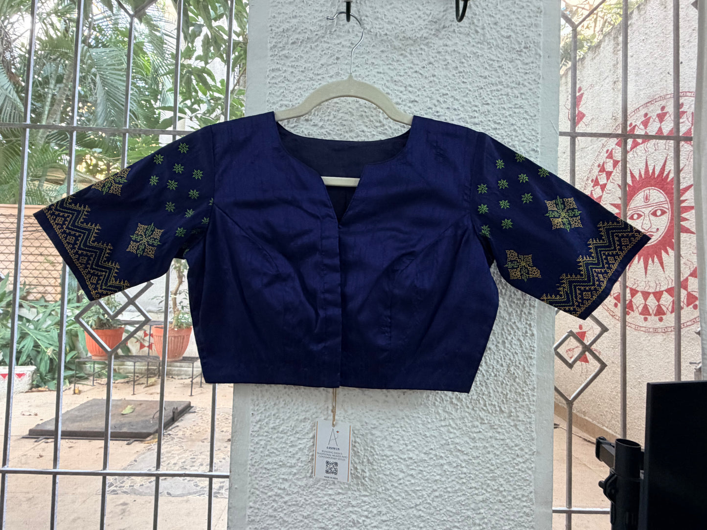 BLUEBELL : KASUTI EMBROIDERED RAW SILK BLOUSE