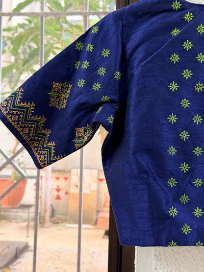 BLUEBELL : KASUTI EMBROIDERED RAW SILK BLOUSE