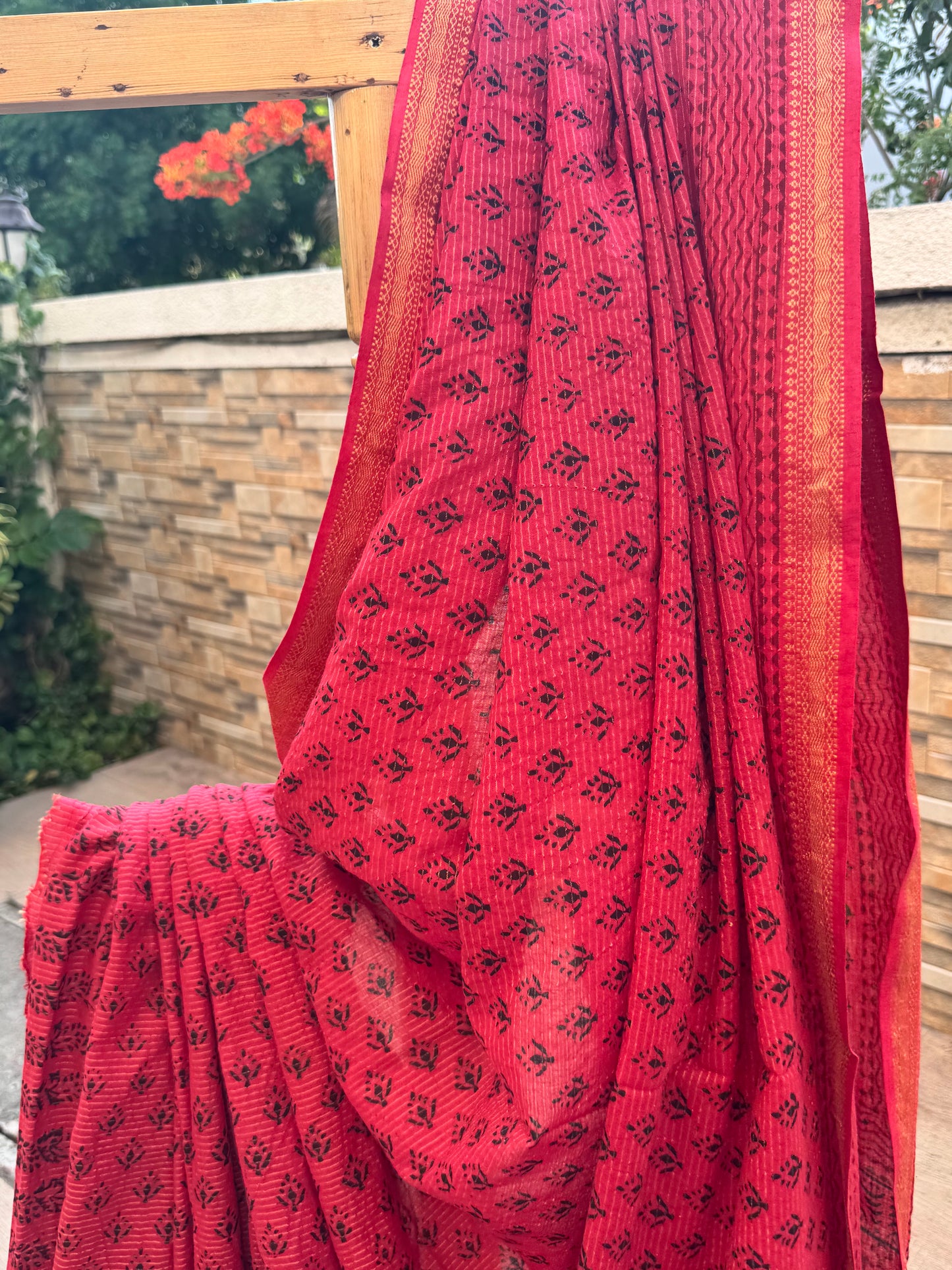 red Bagh cotton saree