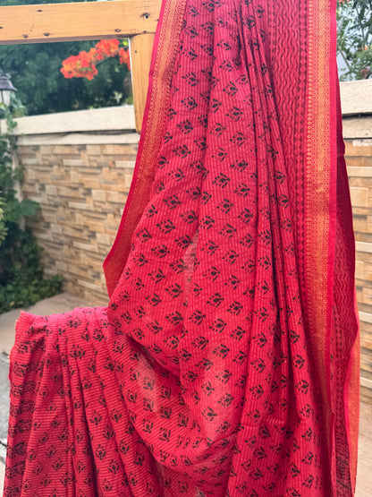 red Bagh cotton saree