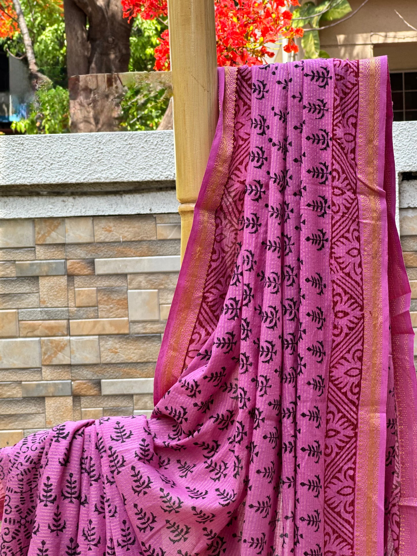 Pink cotton saree