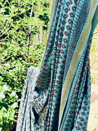 SHIVALI : COTTON BAGH SAREE, BLUE