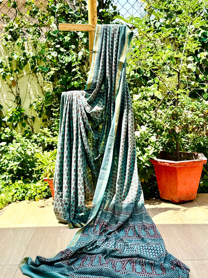 SHIVALI : COTTON BAGH SAREE, BLUE