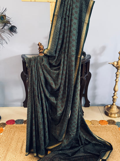 VEDIKA : COTTON BAGH SAREE, DARK GREEN