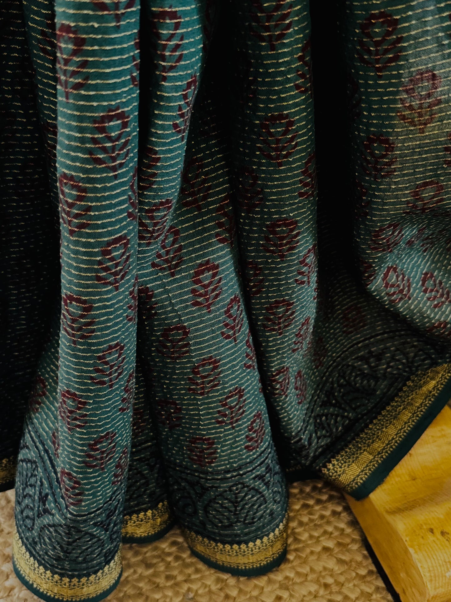 VEDIKA : COTTON BAGH SAREE, DARK GREEN