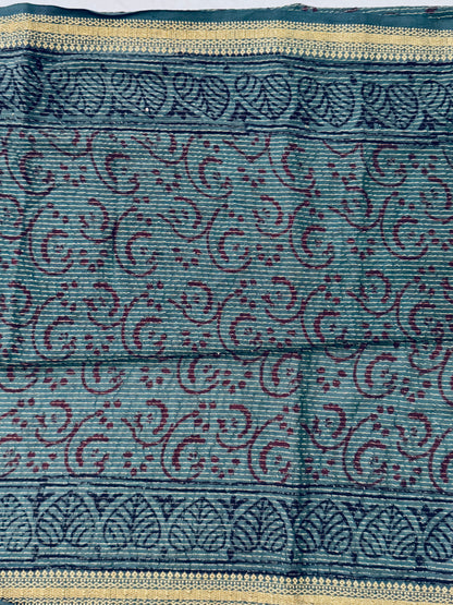 VEDIKA : COTTON BAGH SAREE, DARK GREEN