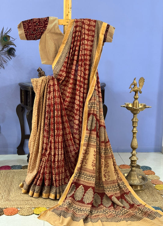 MRUNALINI : COTTON BAGH SAREE, MAROON