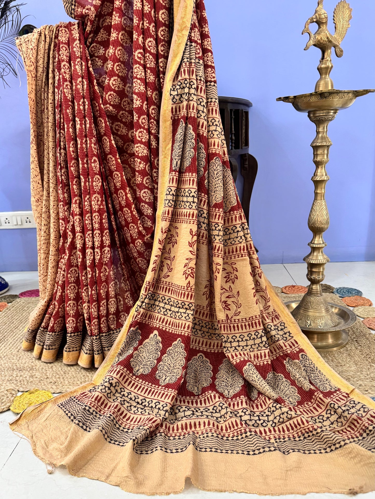 MRUNALINI : COTTON BAGH SAREE, MAROON