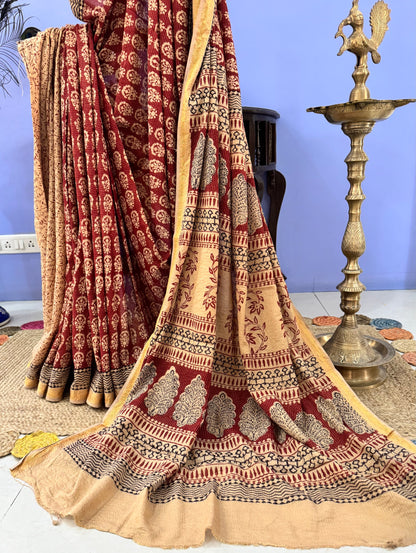 MRUNALINI : COTTON BAGH SAREE, MAROON