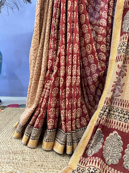 MRUNALINI : COTTON BAGH SAREE, MAROON