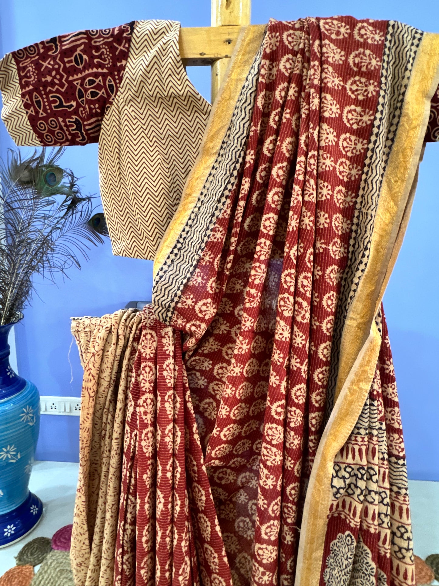 MRUNALINI : COTTON BAGH SAREE, MAROON