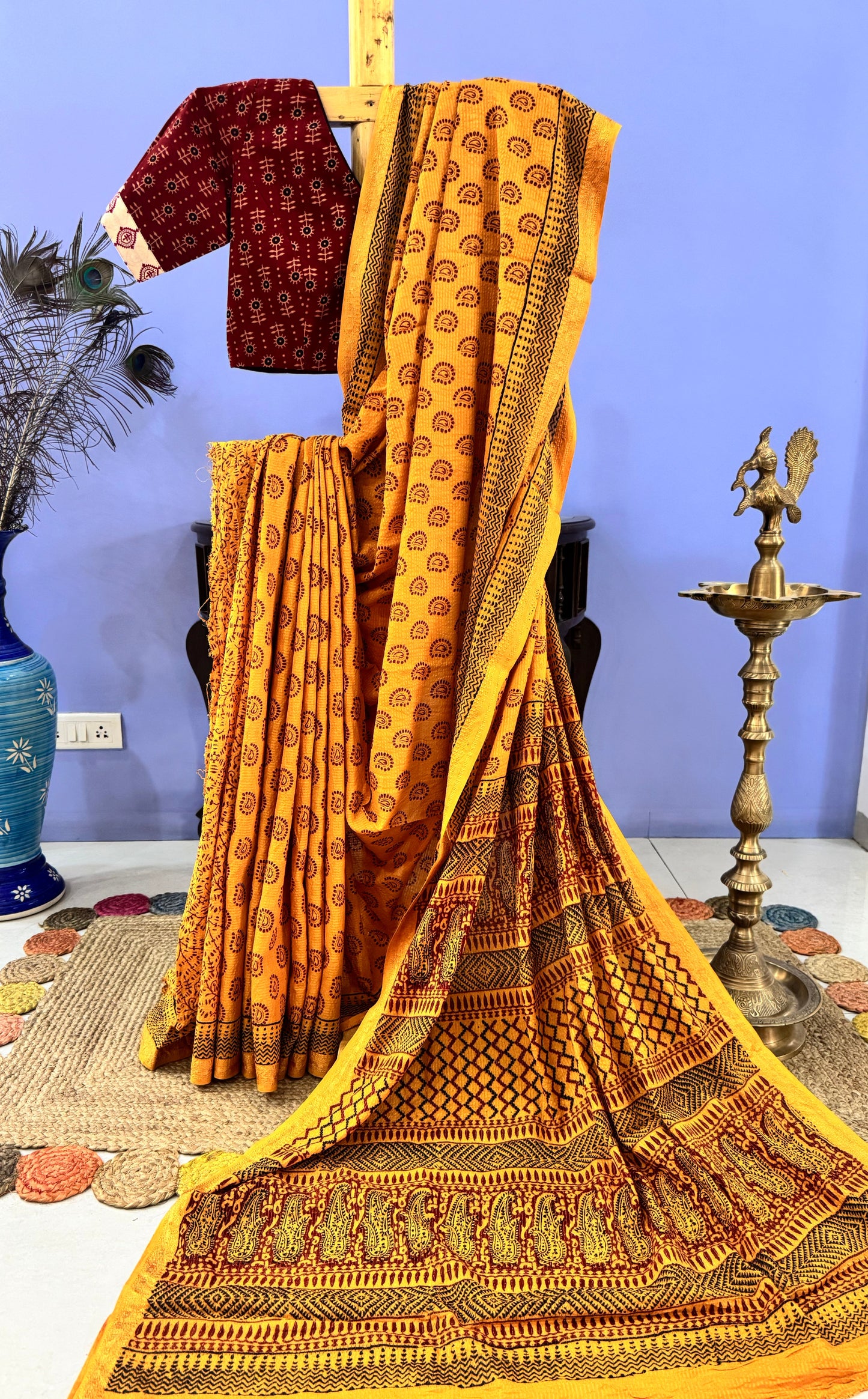 Yellow Bagh print saree