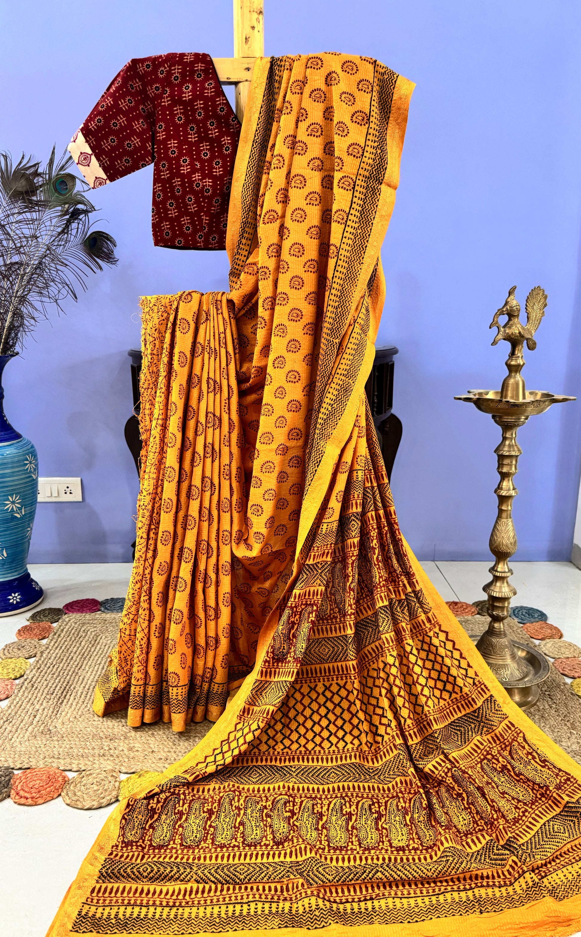 Yellow Bagh print saree