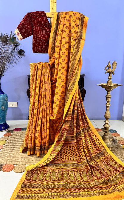 Yellow Bagh print saree