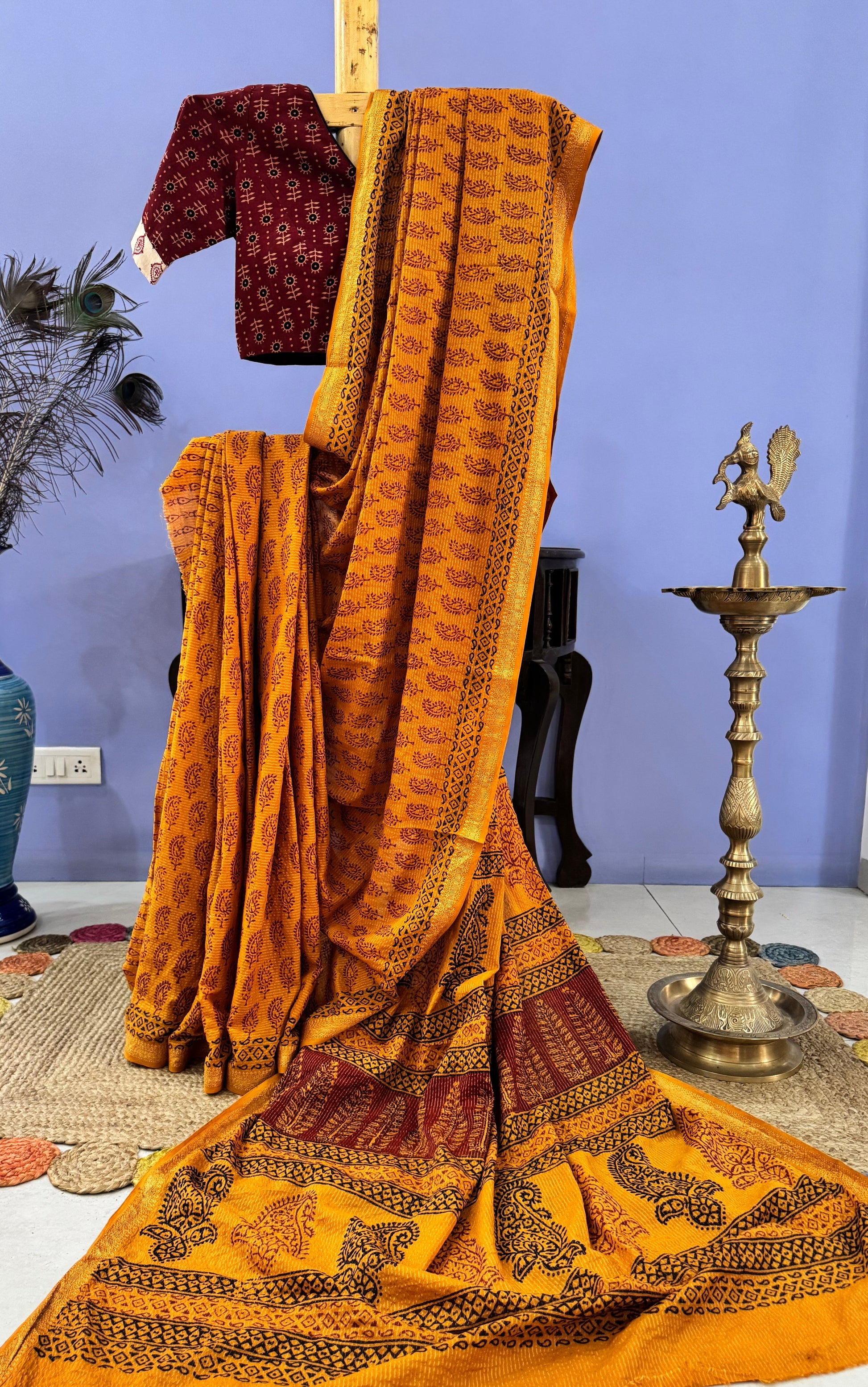 yellow bagh print saree