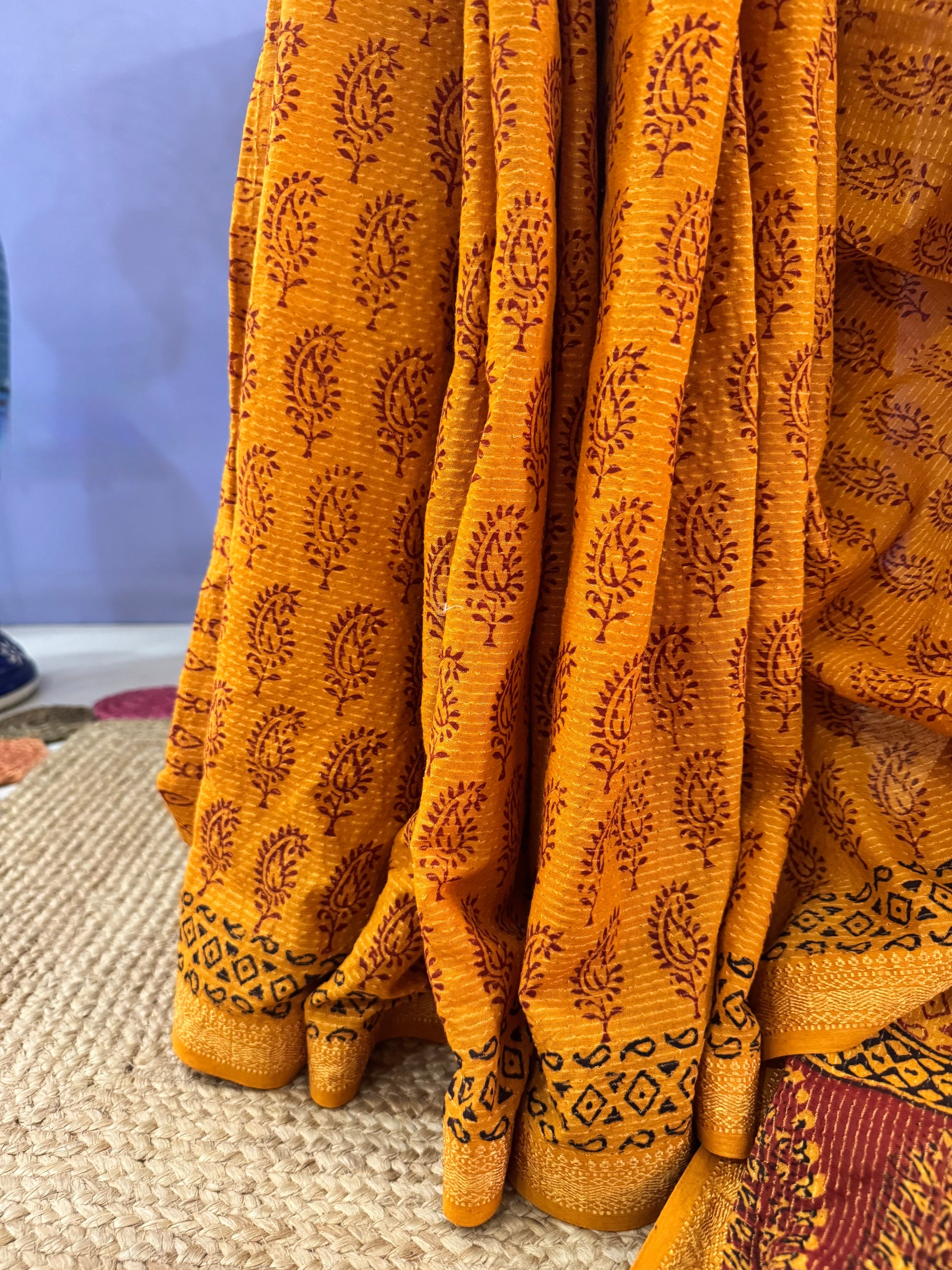 yellow bagh print saree