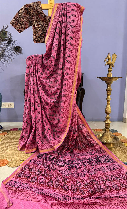 Pink Bagh Print saree