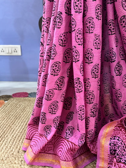 KUMUDINI : COTTON BAGH SAREE, PINK