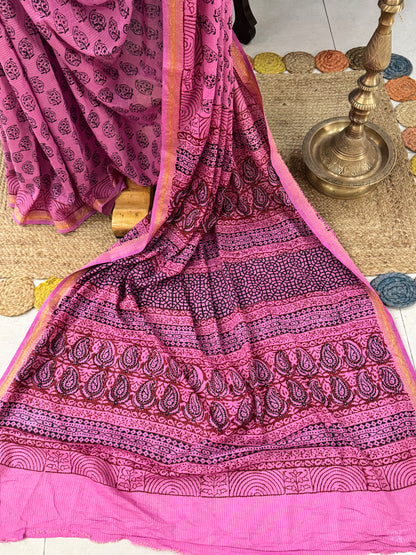 KUMUDINI : COTTON BAGH SAREE, PINK