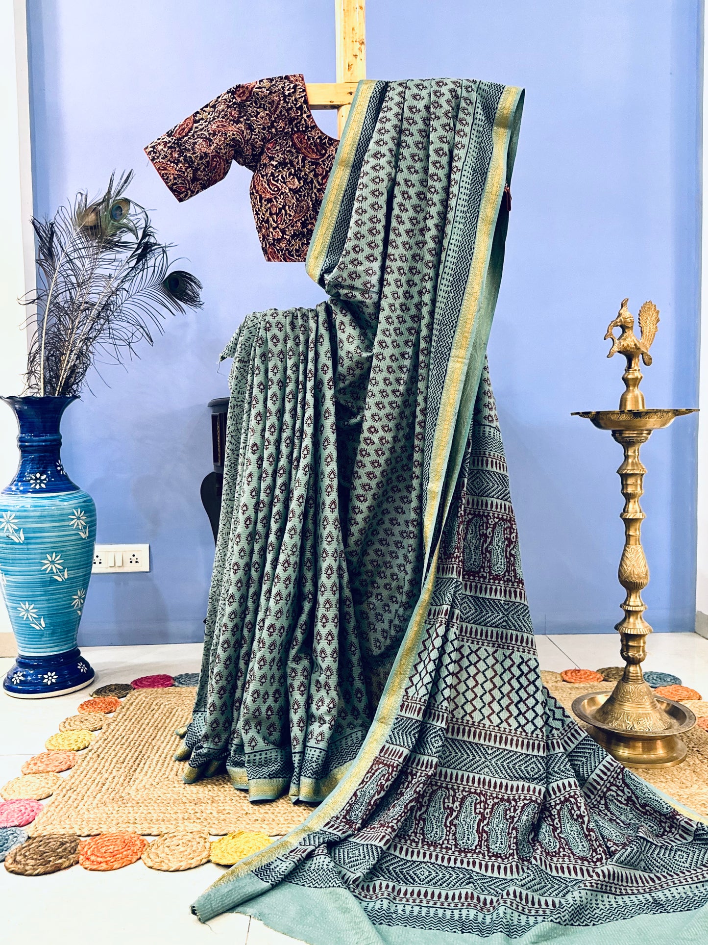 SHIVALI : COTTON BAGH SAREE, BLUE