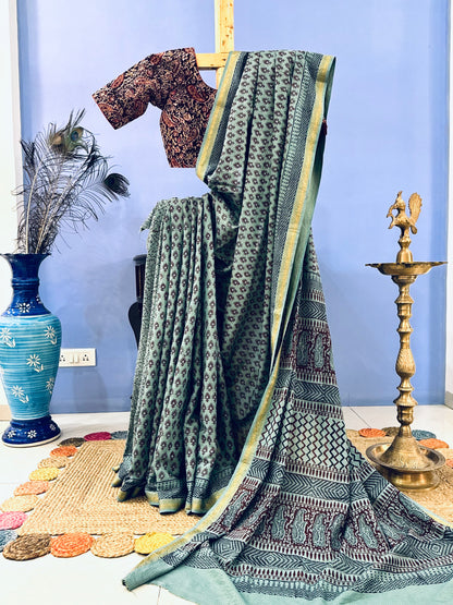SHIVALI : COTTON BAGH SAREE, BLUE