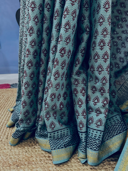 SHIVALI : COTTON BAGH SAREE, BLUE