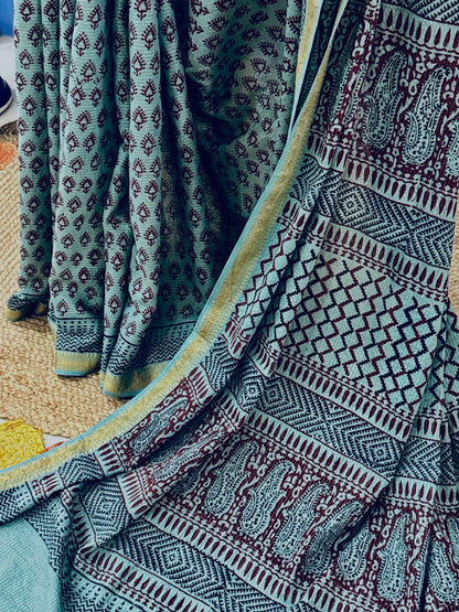SHIVALI : COTTON BAGH SAREE, BLUE