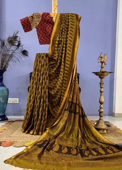 Chrome yellow Bagh cotton saree