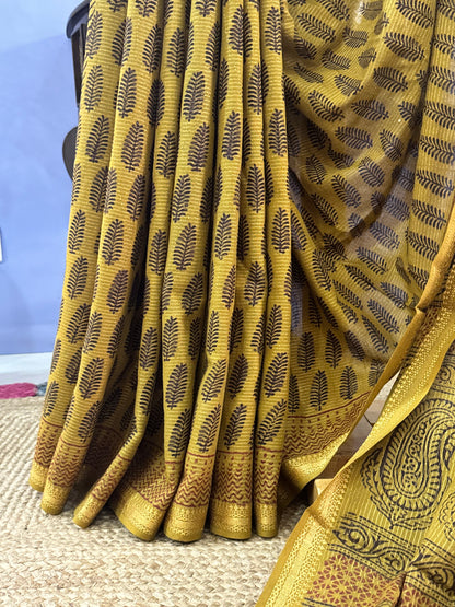 Chrome yellow Bagh cotton saree