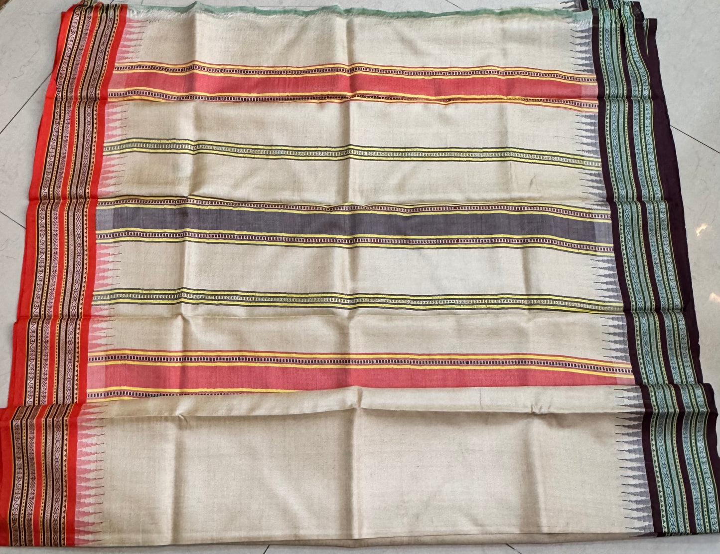 AMBAA : VIDARBHA TUSSAR KARVATI KINAR SAREE WITH ORANGE / BROWN BORDERS