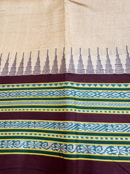 AMBAA : VIDARBHA TUSSAR KARVATI KINAR SAREE WITH ORANGE / BROWN BORDERS