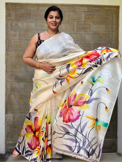 SHUBHRA : HAND-PAINTED SILK SAREE